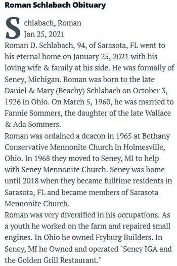 Seny IGA and Golden Grill Restaurant - Roman Schlabach Obituary 1926 - 2021 - Sarasota, Fl - Herald Tribune (newer photo)